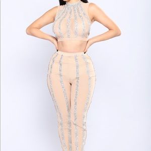Fashion Nova Rush Down The Rhinestone Set💎 - Nude